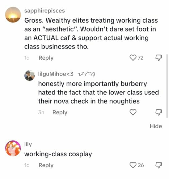 Comments section of a TikTok showing the Burberry X Norman's collaboration