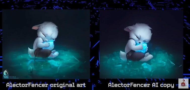 Alector Fencer's Art and its AI copy 