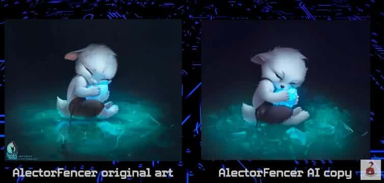 Alector Fencer's Art and its AI copy
