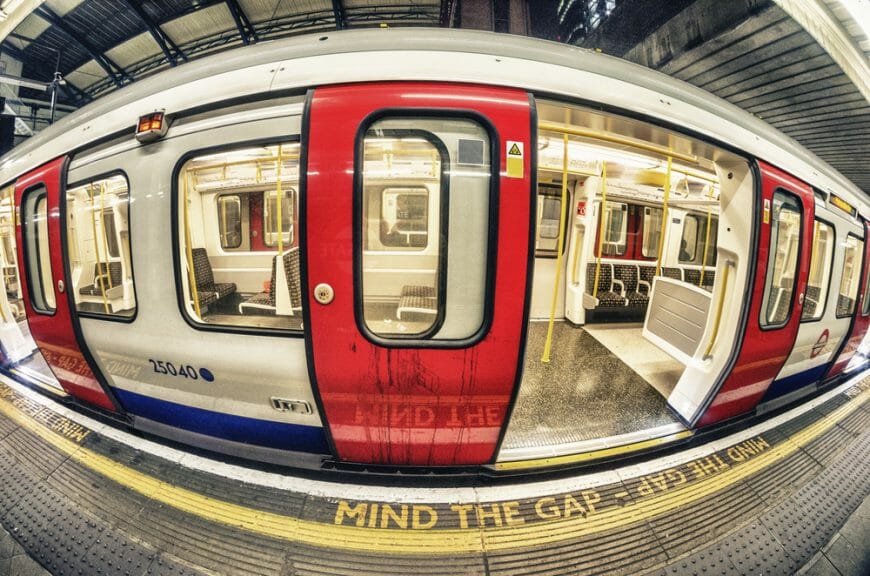 Image of London tube taken with a fish-eye lens.
