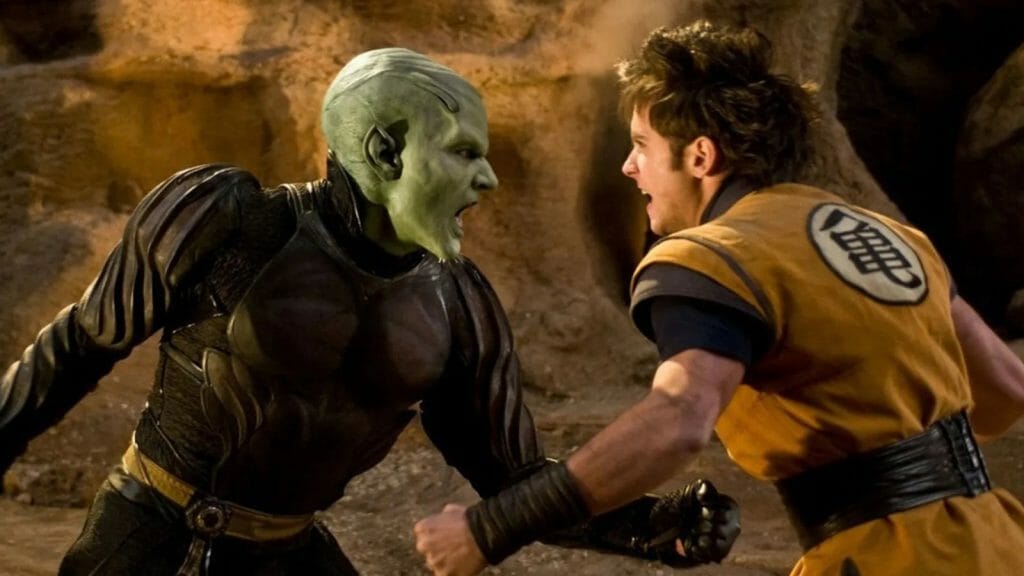 Piccolo's skin in the movie was originally painted brown, until James Marsters pushed for anime-accurate green skin.