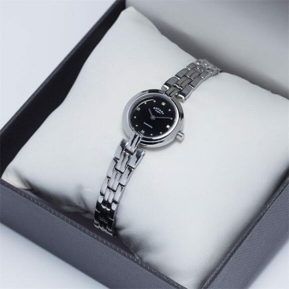 Simple silver watch with black watch face