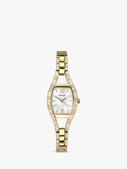 Gold oval watch with pearl effect watch face