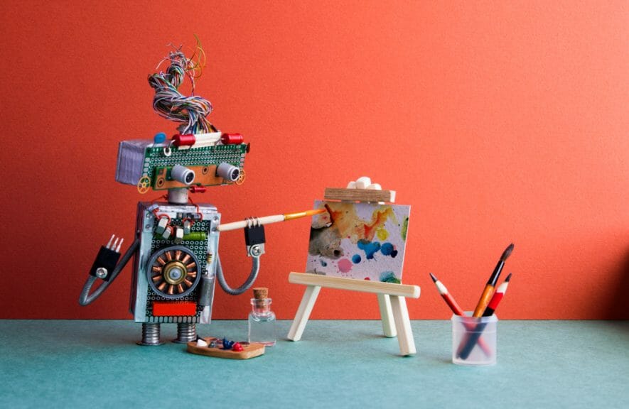 A robot painting on a canvas