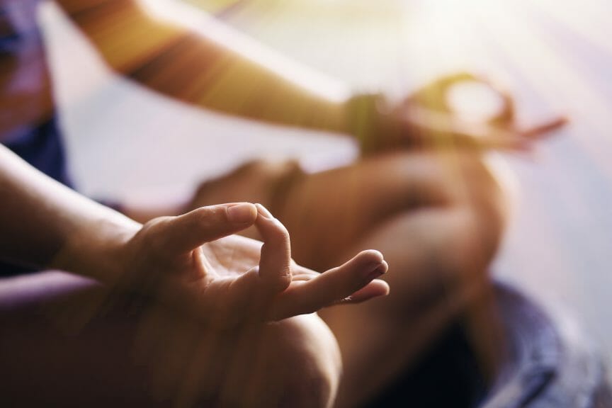Gyan mudra meditation hand position.