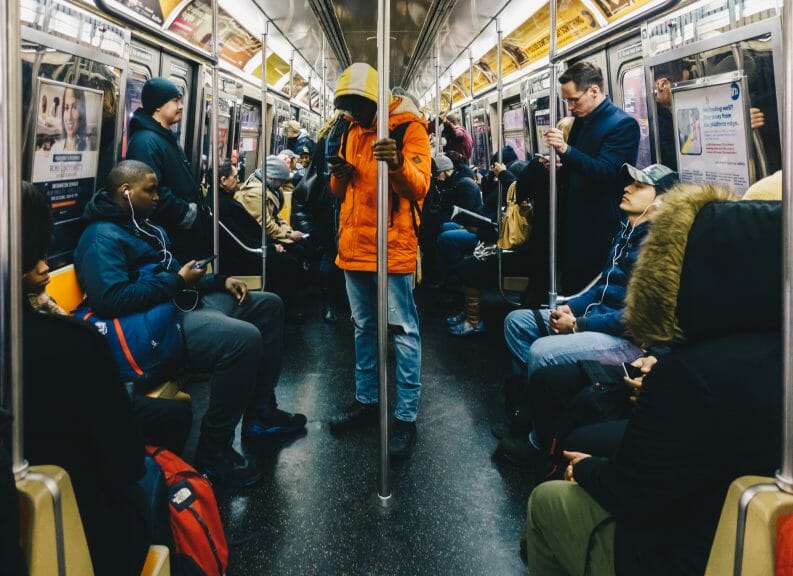 A New York train at rush hour. Here, all kinds of wild stuff can happen.