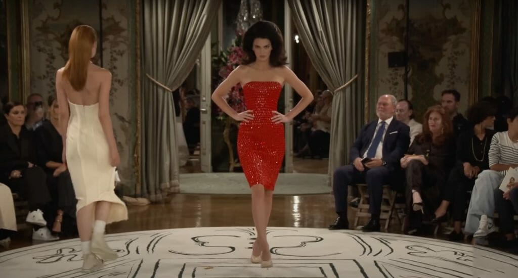 Kendall Jenner struts down the Schiaparelli Spring Summer 2024 as she closes the fashion show.