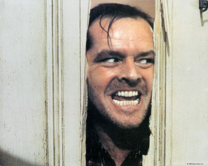 Jack Torrance during the "Here's Johnny" scene in 'The Shining.'