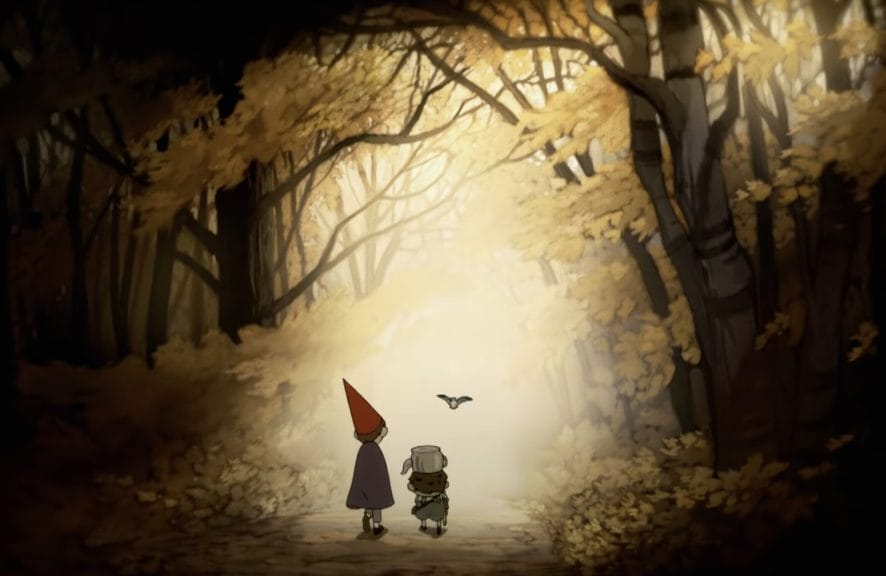 Image of the Cartoon Netflix show Over the Garden Wall showing characters Wirt and Greg in a forest