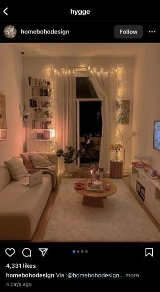 Living room adorned with fair lights