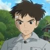 Image of a young boy from Studio Ghibli's The Boy and the Heron. Mahito is alone in the frame and with a band on the side of his head.