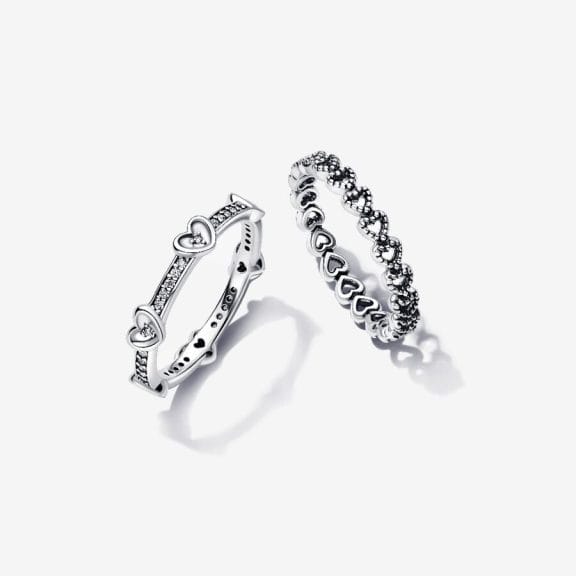 Wardrobe Essentials - Accessories - Pandora - Radiant Hearts and Band of Hearts Ring