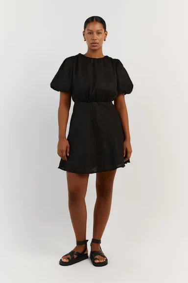 Short Black Puffy-Sleeved Dress  as an outfit choice