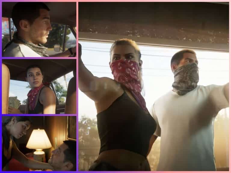Screenshots of GTA 6's female lead protagonist, Lucia and an unknown male character in the GTA 6 Trailer