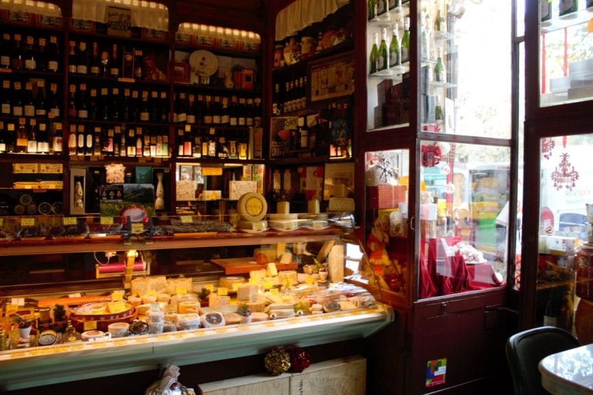The cheese counter at Queviures Múrria, Barcelona.