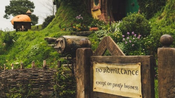 A no-entry sign in the shire.