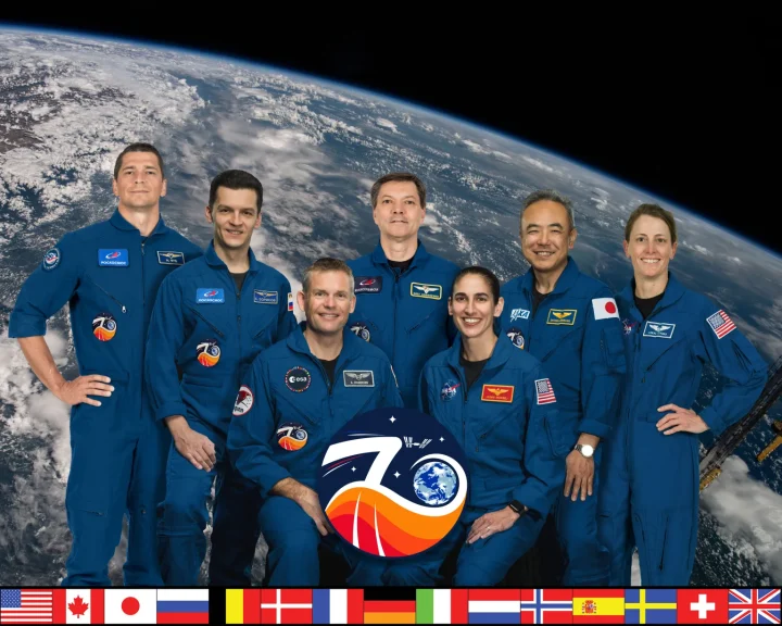 An image of the current crew aboard the International Space Station