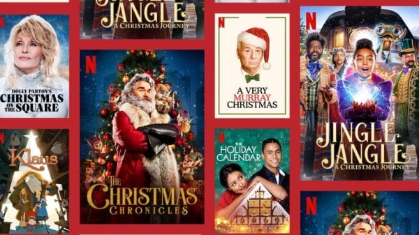 An image display of a list of Christmas movies that can be watched on Netflix