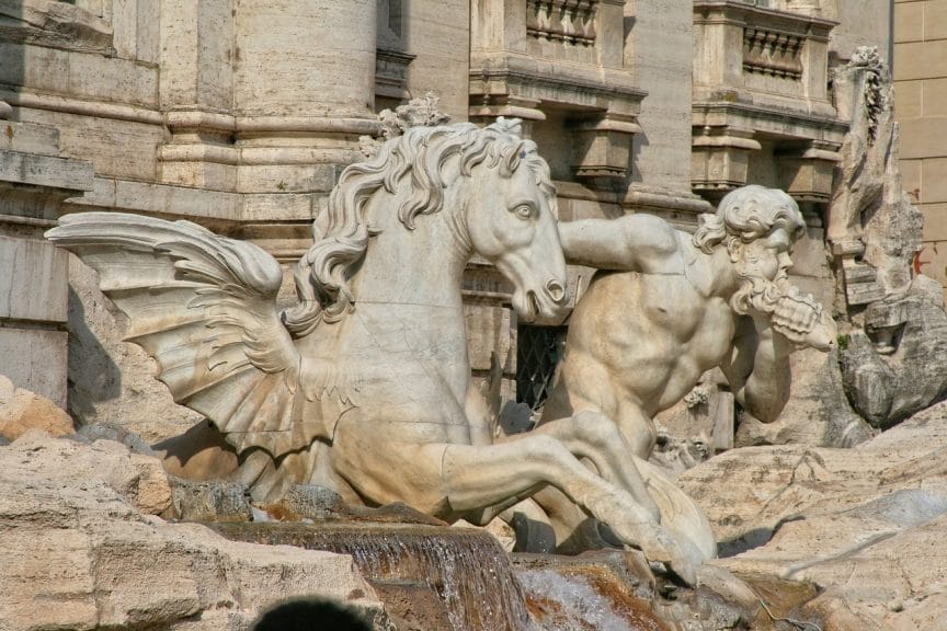 The historic sculptures surrounding the Trevi fountain