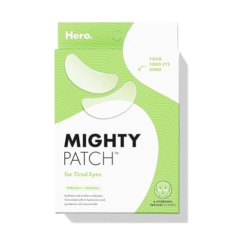 A green and white box of under-eye patches labeled Mighty Patch.