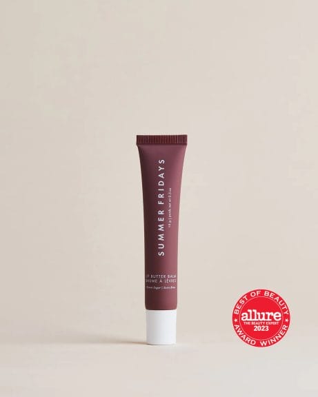 A tube of Summer Fridays Lip Butter lip balm in the color Brown Sugar.
