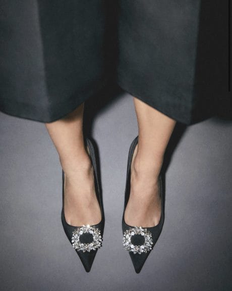 kitten heels, black with a decorative jewel detailing from MANGO