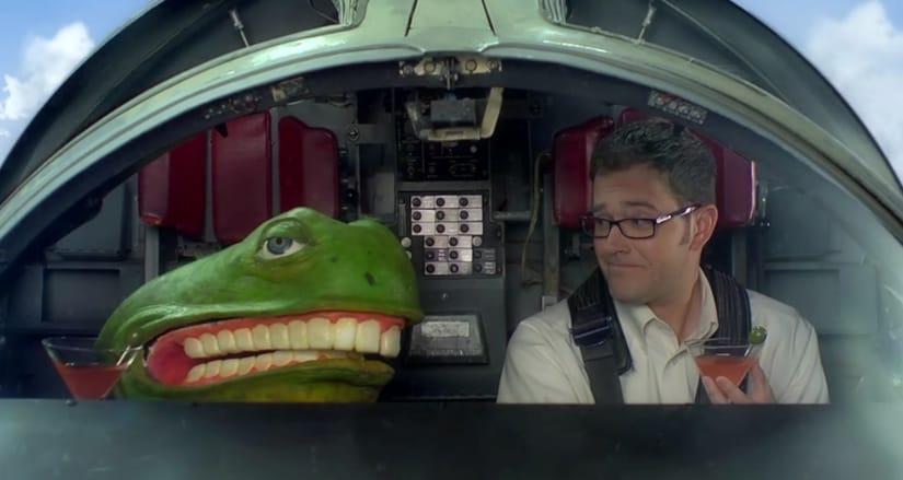 The Nerd (James Rolfe) talks to an alien (Robbie Rist) in a spaceship. Credit: Cinemassacre Productions