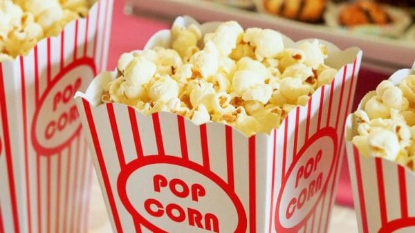 A stock photo of movie theatre popcorn.