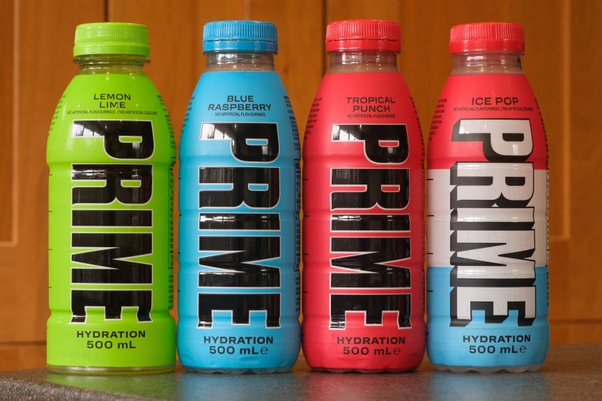 Different flavors of the Prime Hydration energy drink