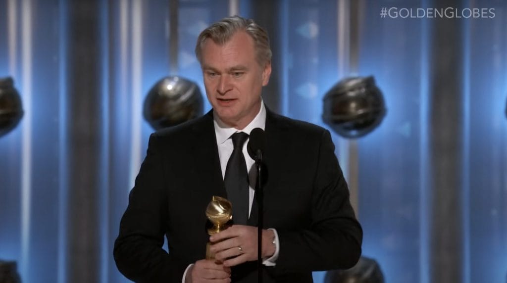Chistopher Nolan accepting a Golden Globe. 