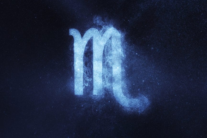 Scorpio Zodiac Sign on abstract night sky background