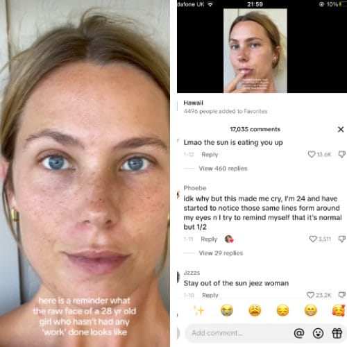 Tiktok post of a middle-age woman and comment section filled with negative reactions to her appearance.