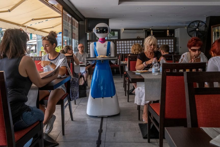 Robot serving in an automated AI restaurant