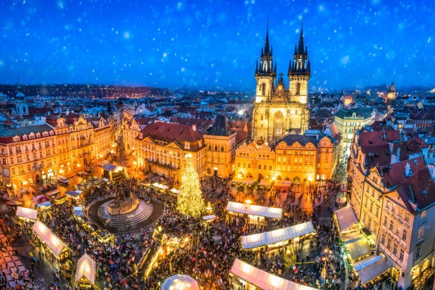 Traditional Christmas market in Prague's Old Town Square