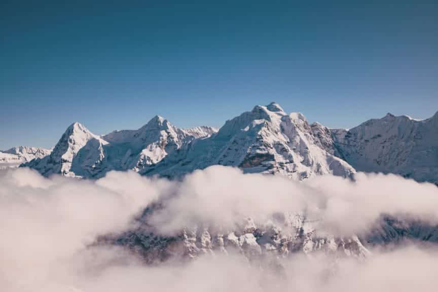 Snow-covered peaks in the Swiss Jungfrau Alps from Schilthorn