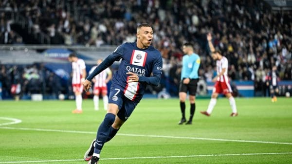 Kylian Mbappe playing for French Ligue 1 side, Paris Saint-Germain.