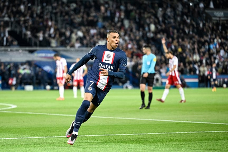 Kylian Mbappe playing for French Ligue 1 side, Paris Saint-Germain.