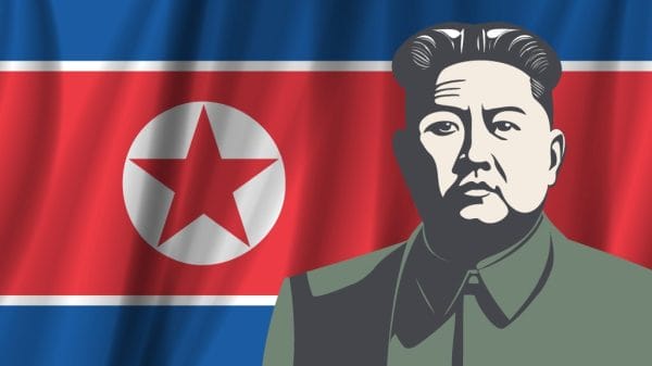 animation of Kim Jong un infant of a North Korean flag