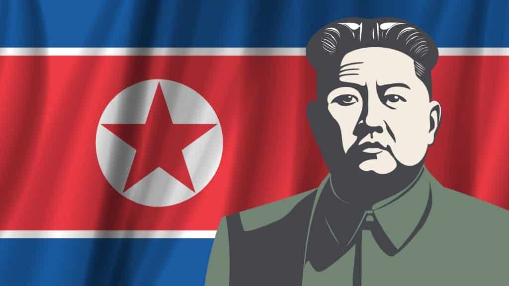 animation of Kim Jong un infant of a North Korean flag