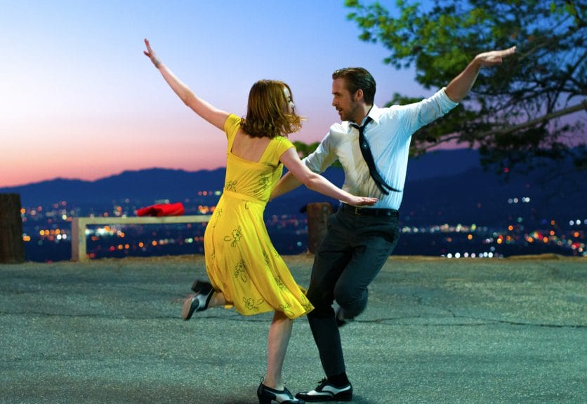 Emma Stone and Ryan Gosling dance alongside eachother in 2016's La La Land