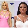 Rapper Nicki Minaj's image on the left, and rapper Megan Thee Stallion's image on the right.
