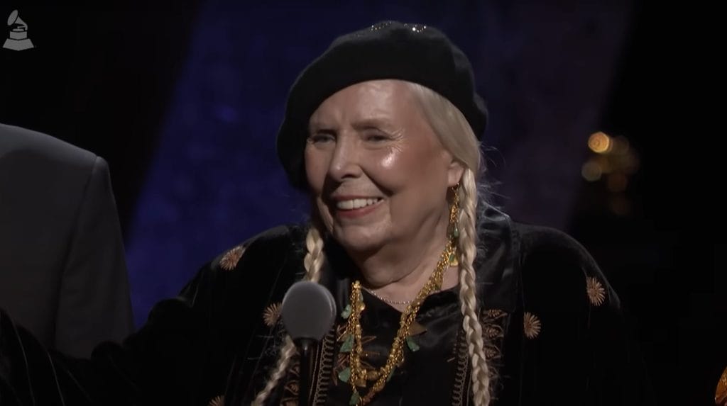 Grammy highlight: Joni Mitchell accepts award for Best Folk Album