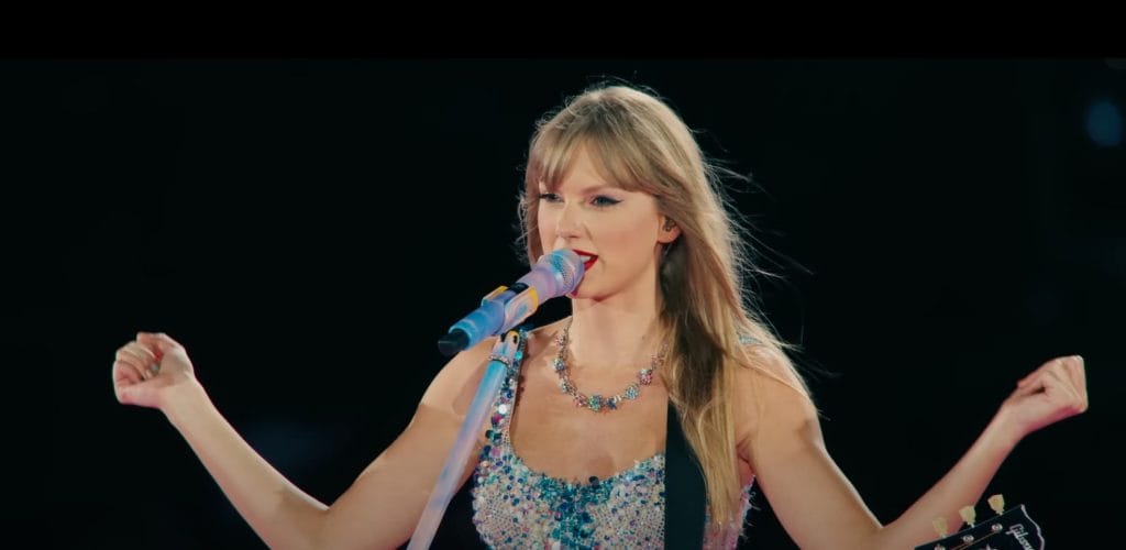 Image of Taylor Swift performing during her Eras Tour.