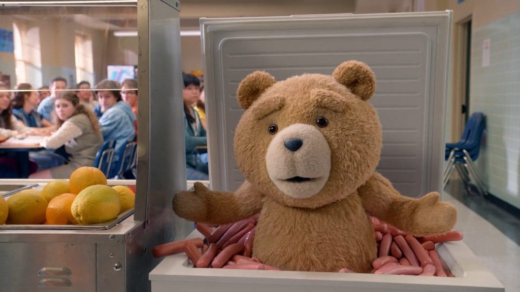 This is Ted the moment after popping out of a refrigerated box filled with wieners yelling, "I'm the King of the Wieners!" This ultimately sends him from the cafeteria directly to the principal's office.