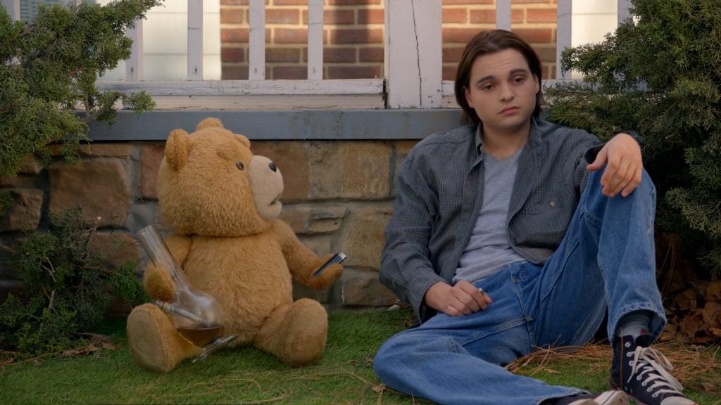 John and Ted in episode 7 (the last episode of season one) casually smoking weed outside their house, further displaying how smoking weed is becoming a normal routine in their everyday lives.