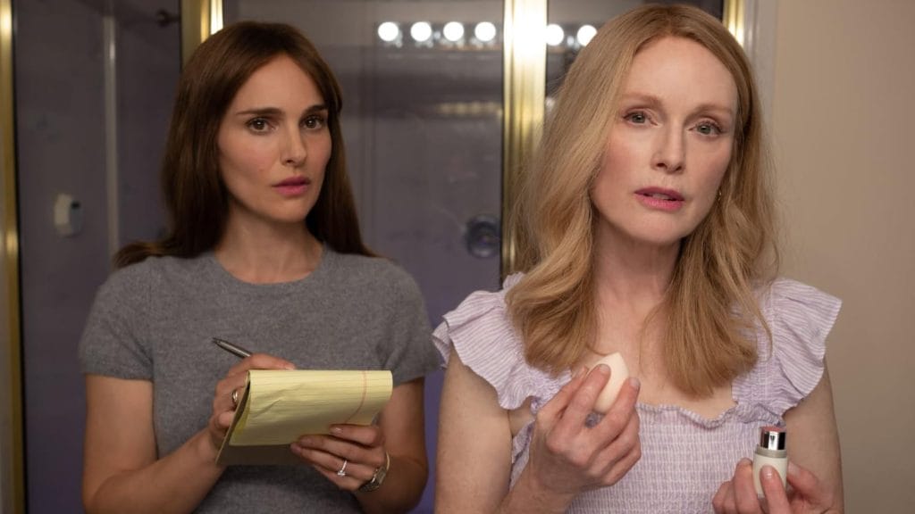 Natalie Portman and Julianne Moore in May December, nominated for one Oscar. 