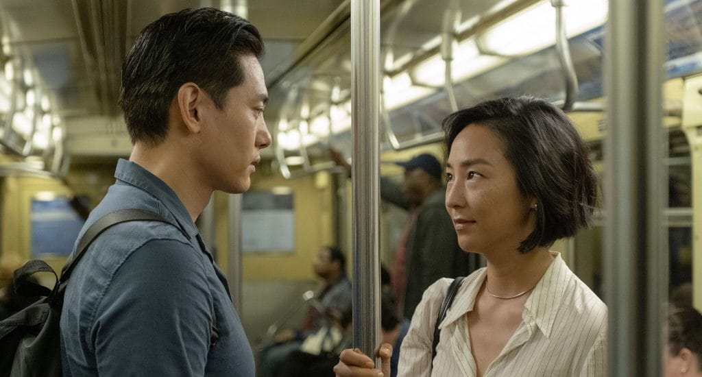 Teo Yoo and Greta Lee in Past Lives, nominated for two Oscars. 