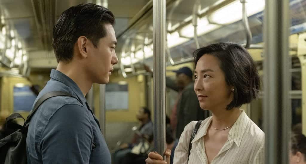 Teo Yoo and Greta Lee in Past Lives, nominated for two Oscars.