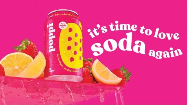 Strawberry Lemon Flavor poppi - text reads "it's time to love soda again"