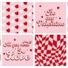 Picture showing 8 squares with different patterns all in light pink, red and white. Some of the squares have small hearts while others have quotes such as "Be my Valentine"